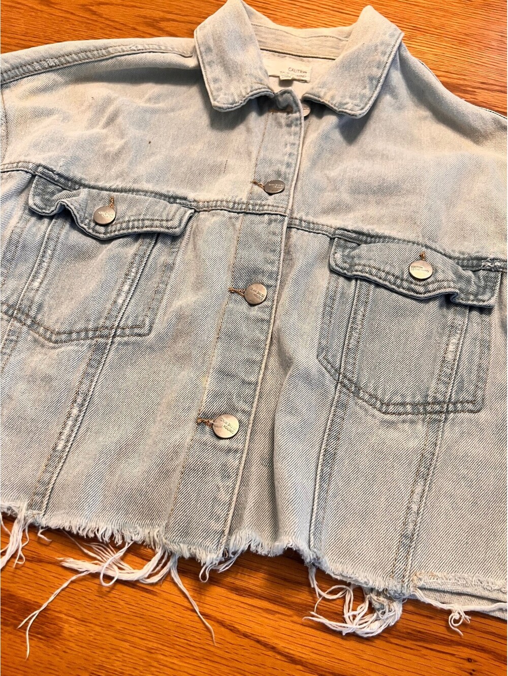 Caution to the Wind Light Wash Cropped Denim Jacket Large